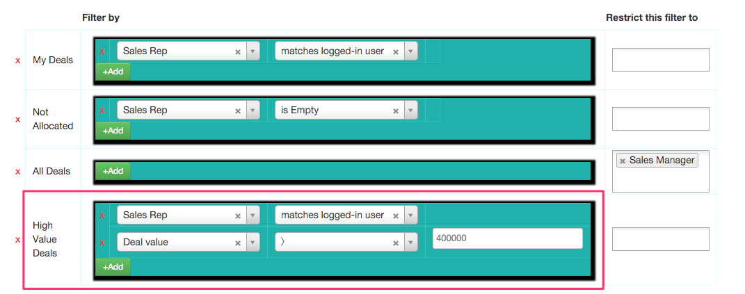 high value deals board filter example